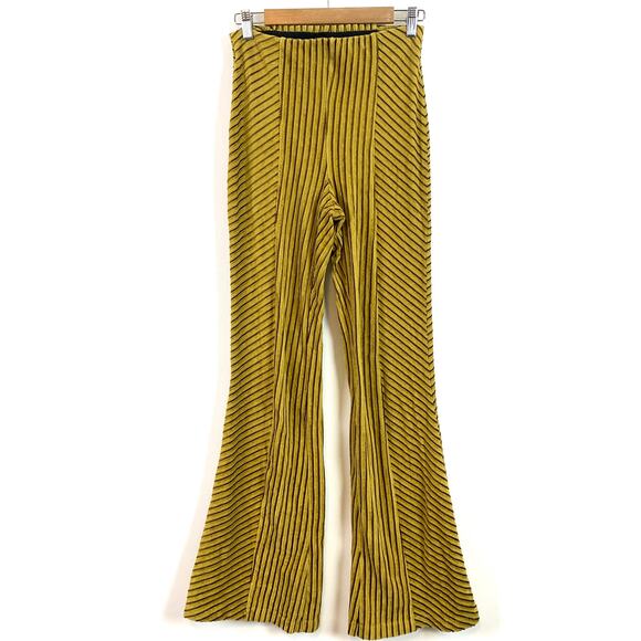 Free People Slim Pull-On Ribbed Velvet Velour Flare Pant Untold Gold Size Small - Picture 4 of 7